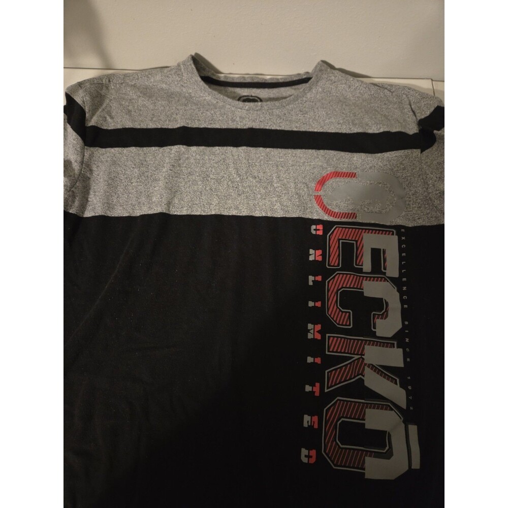 Ecko Unltd Mens Shirt 3XL Black Heather Grey Colorblock Graphic T-Shirt Y2K